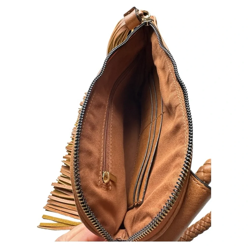 Clutch w/wrist MARKDOWN Strap Brown Fringe and Tassel NEW Measurements in Photos